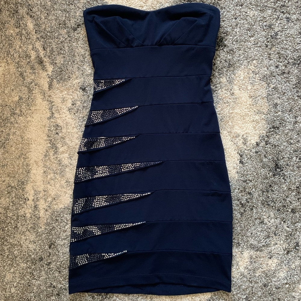 Navy Strapless Mini Dress